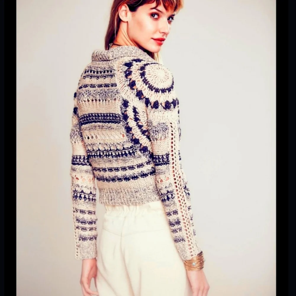 * RARE FIND* Free People Crochet Moto Jacket in Midnight Combo (white). … - Picture 1 of 10